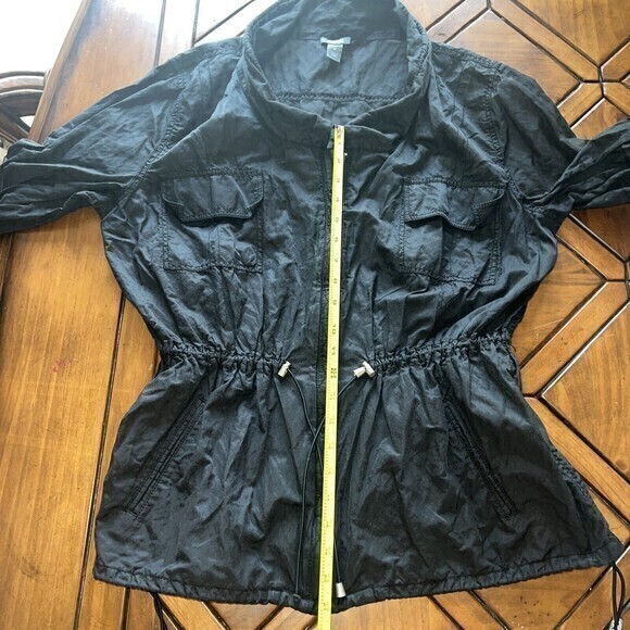 Kenneth Cole Reaction Womens Jacket Medium Black Drawstring Zip Up Windbreaker - Picture 6 of 6